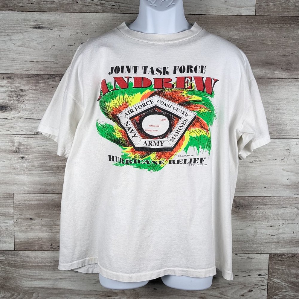 Premier Sportswear* Unisex Vintage‎ 1992 Hurricane Andrew Tee-Shirt~ Size XL